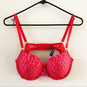 Red Pink Leopard Lace Demi Victoria’s Secret Bra